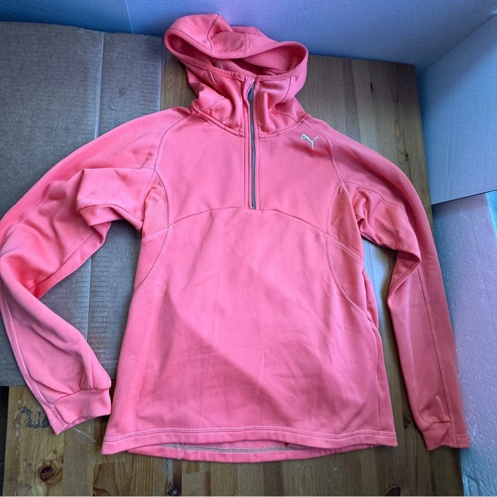 Puma quarter zip pullover hoodie size small orange women's - Picture 10 of 10